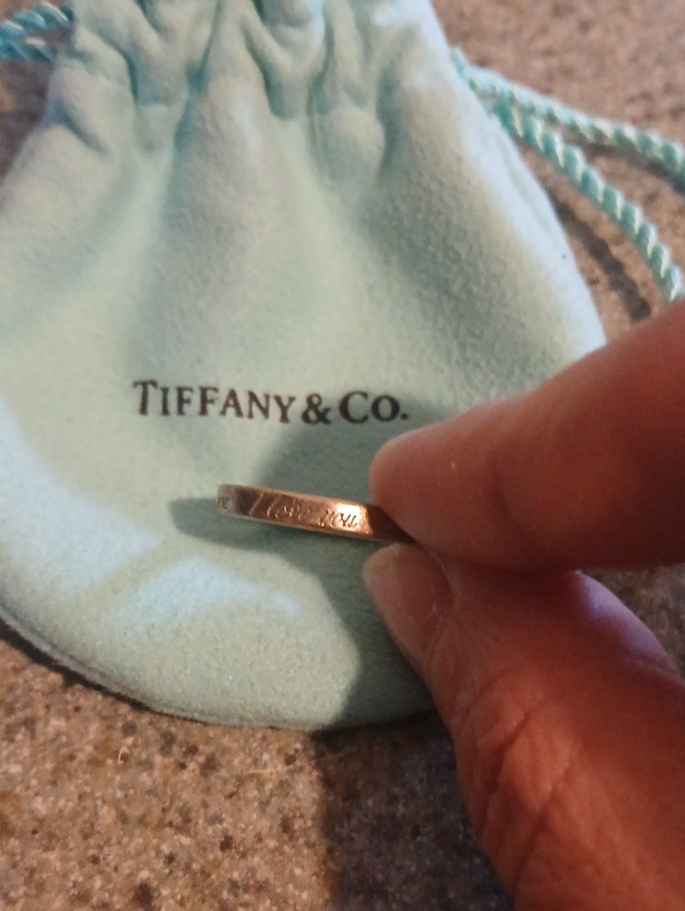 Tiffany & Co. Sterling Silver Thin Band with Blue Pouch